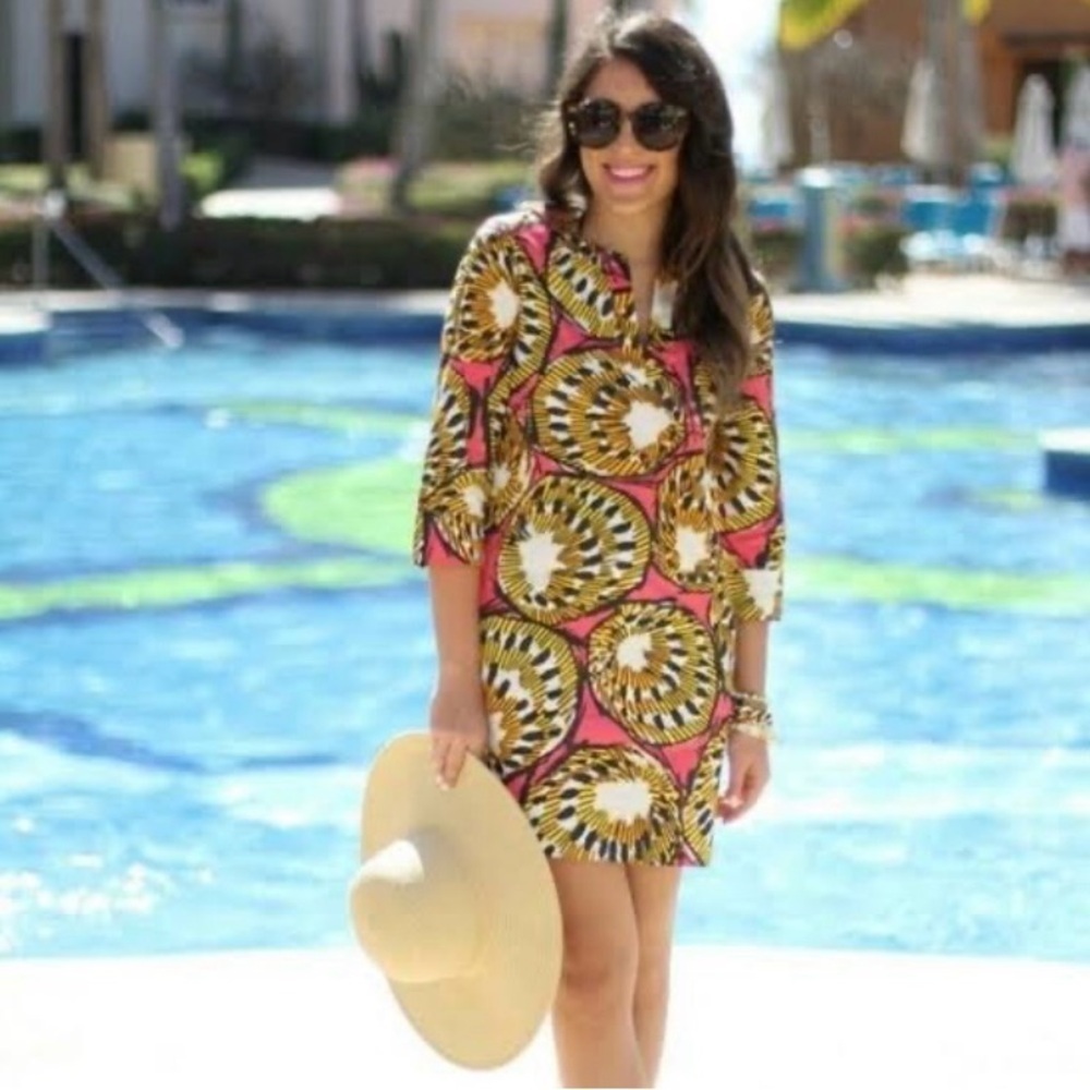 J. Crew Pink and Gold Patterned Mini Dress